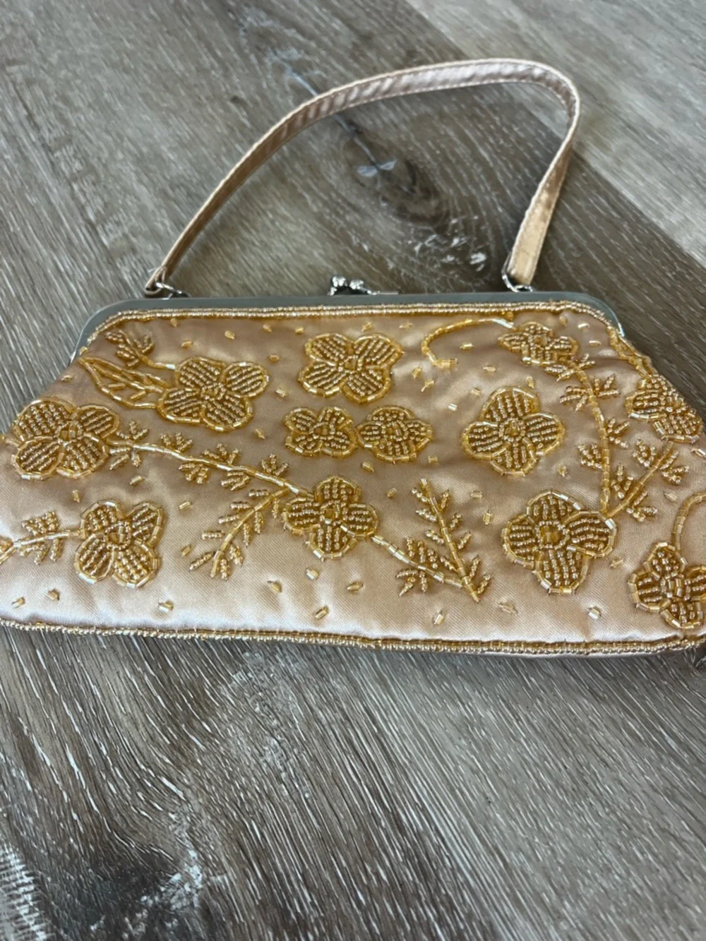 Vintage Beaded Gold Satin Evening Clutch